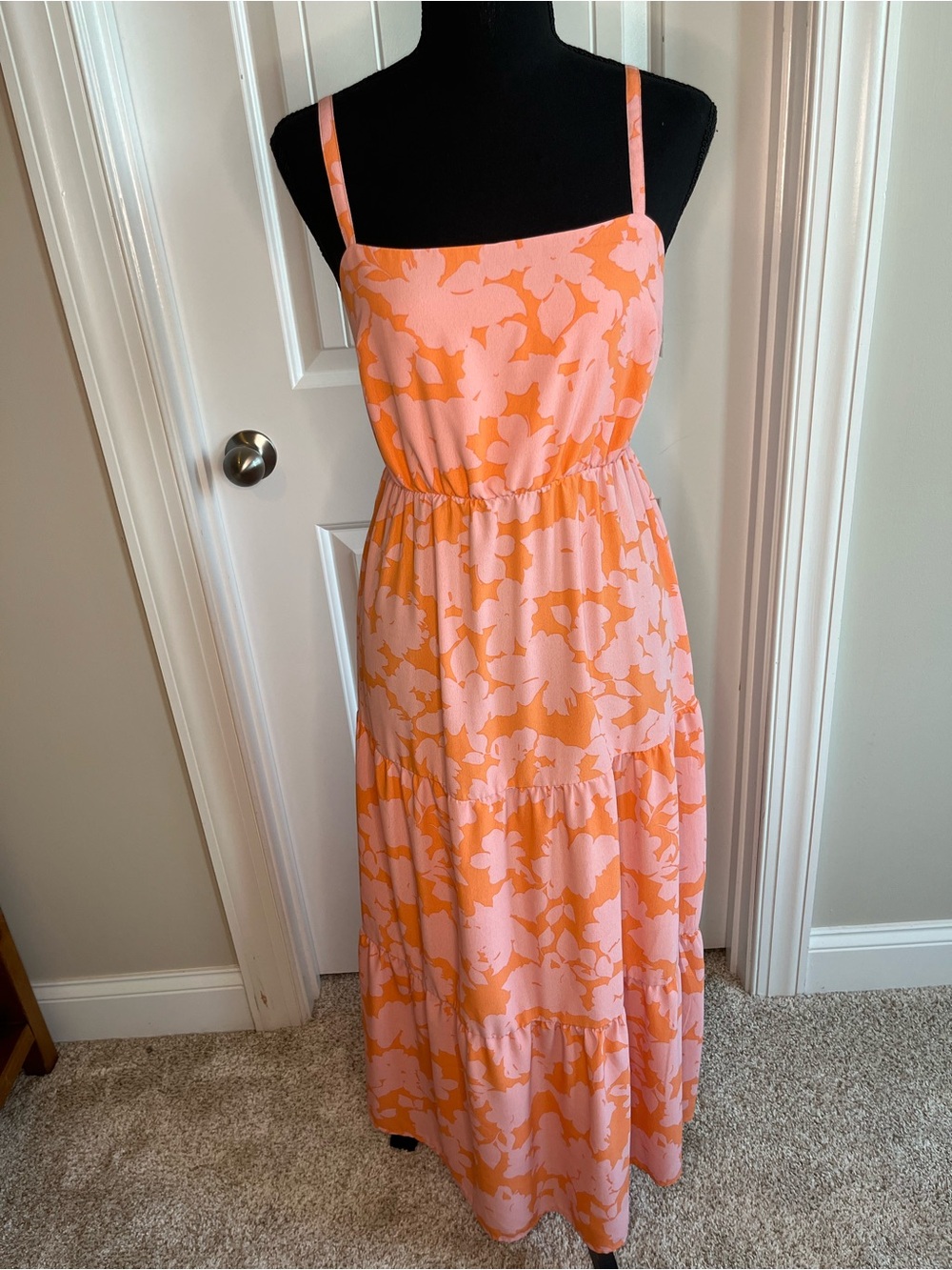 Sanctuary Pink and Orange (Peach) Floral Tiered Maxi Dress
